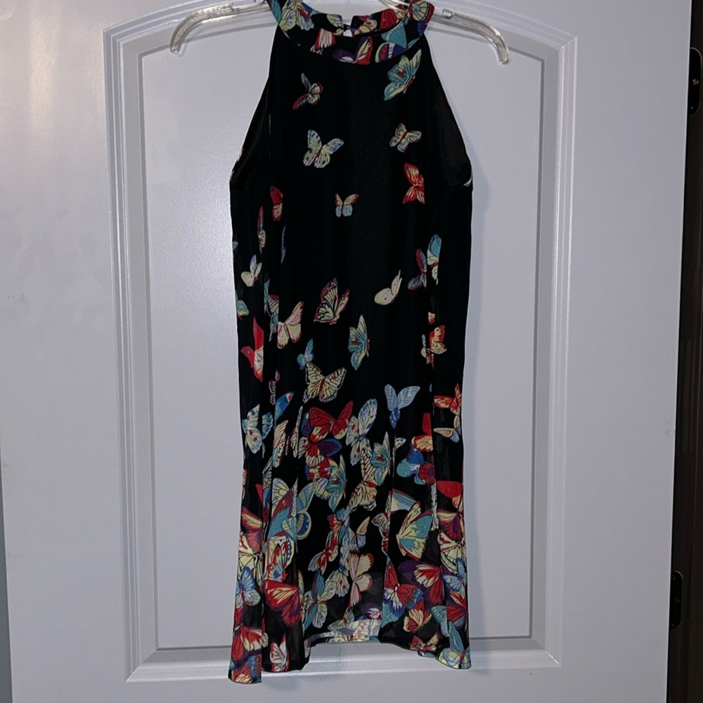 Multicolor butterfly sleeveless mini dress S
